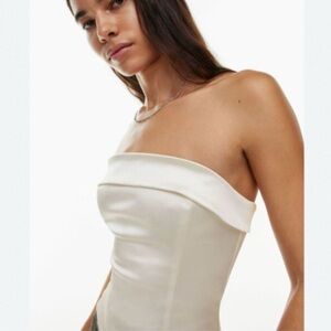 Aritzia TEN Shimmer Satin Tube Top in Light Birch Cream Ivory Bridal Bride Glam